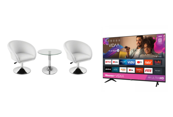 Exhibition furniture and television arranged for event rental
