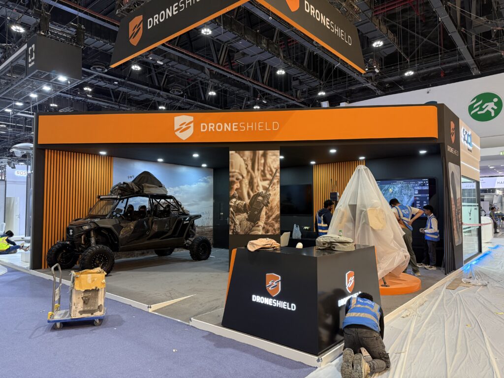 Maeander team completing an industrial exhibition stand at ADNEC Centre during UMEX 2026
